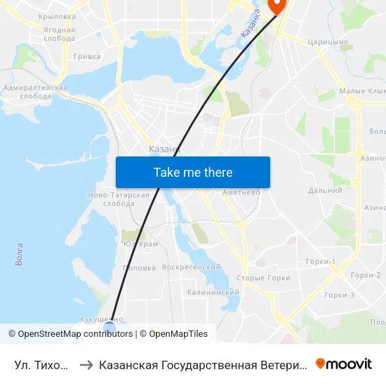 Ул. Тихорецкая to Казанская Государственная Ветеринарная Академия map