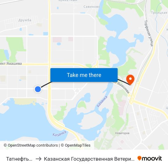 Татнефть Арена to Казанская Государственная Ветеринарная Академия map