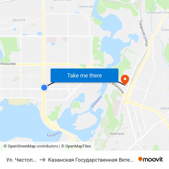 Ул. Чистопольская to Казанская Государственная Ветеринарная Академия map