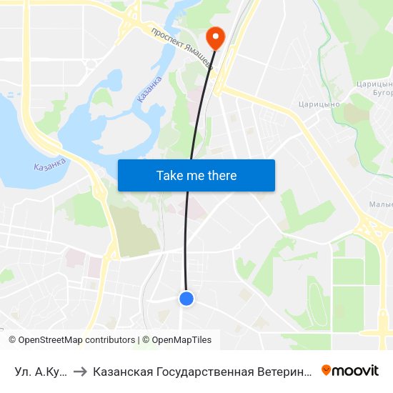 Ул. А.Кутуя-2 to Казанская Государственная Ветеринарная Академия map