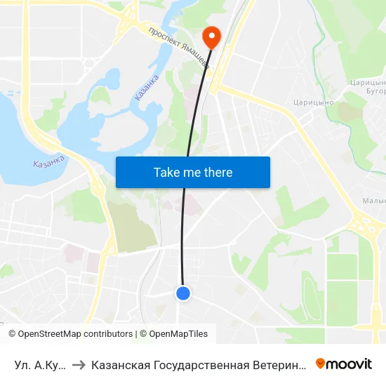 Ул. А.Кутуя-2 to Казанская Государственная Ветеринарная Академия map
