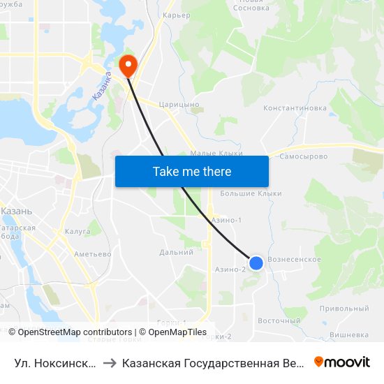 Ул. Ноксинский Спуск-1 to Казанская Государственная Ветеринарная Академия map