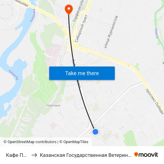 Кафе Полет-2 to Казанская Государственная Ветеринарная Академия map
