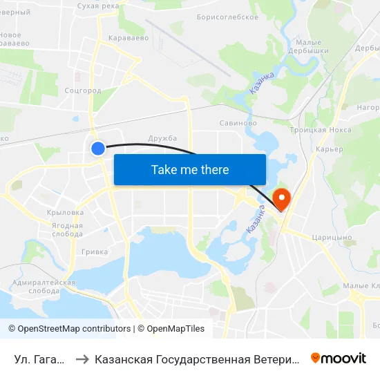 Ул. Гагарина-3 to Казанская Государственная Ветеринарная Академия map