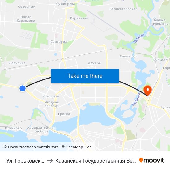 Ул. Горьковское Шоссе-3 to Казанская Государственная Ветеринарная Академия map