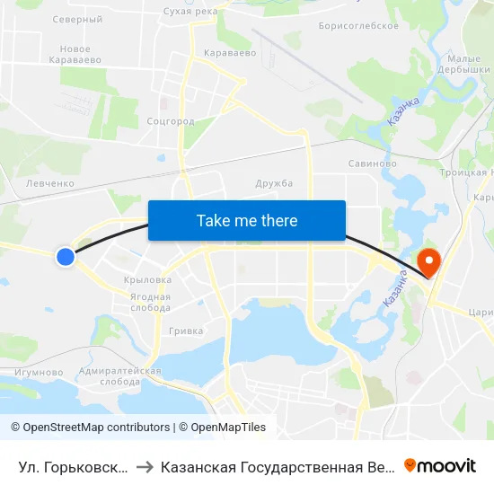 Ул. Горьковское Шоссе-3 to Казанская Государственная Ветеринарная Академия map