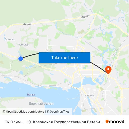 Ск Олимпиец-1 to Казанская Государственная Ветеринарная Академия map