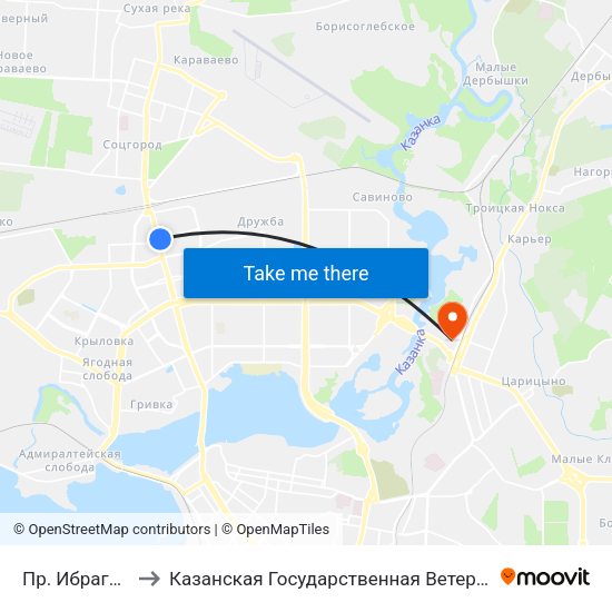 Пр. Ибрагимова-3 to Казанская Государственная Ветеринарная Академия map