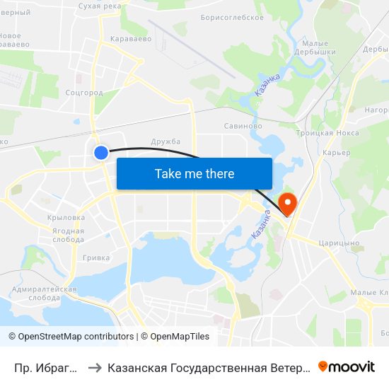 Пр. Ибрагимова-2 to Казанская Государственная Ветеринарная Академия map