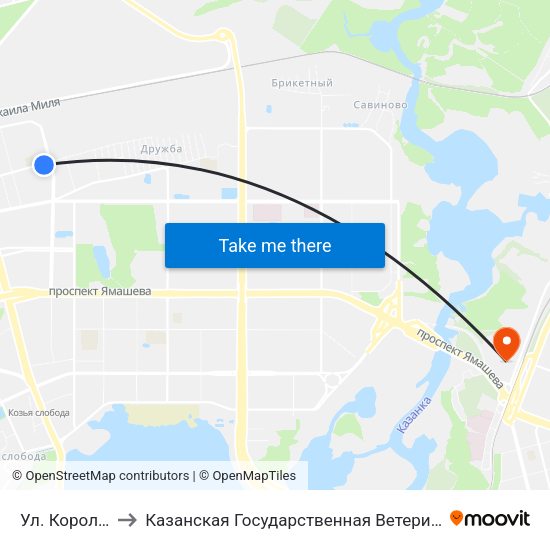 Ул. Короленко-1 to Казанская Государственная Ветеринарная Академия map