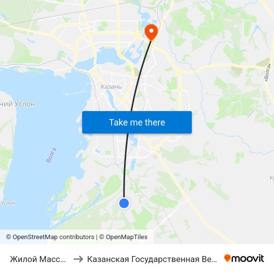 Жилой Массив Мирный to Казанская Государственная Ветеринарная Академия map