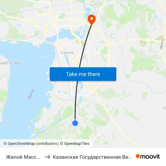 Жилой Массив Мирный to Казанская Государственная Ветеринарная Академия map