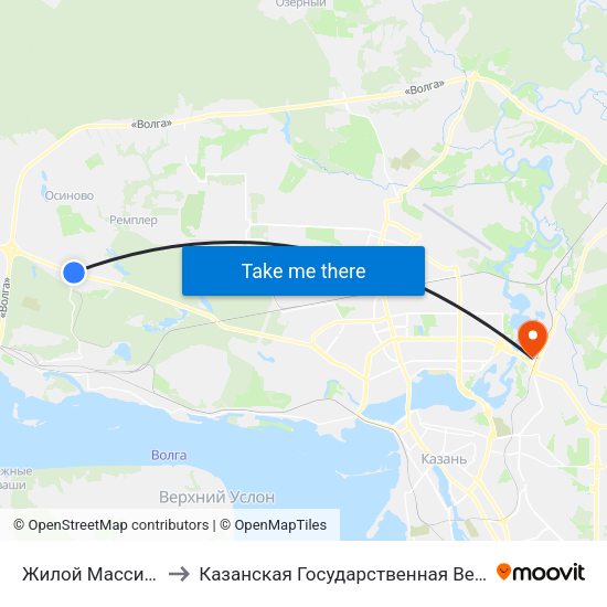 Жилой Массив Залесный to Казанская Государственная Ветеринарная Академия map