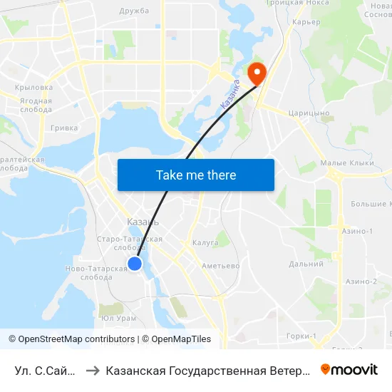 Ул. С.Сайдашева to Казанская Государственная Ветеринарная Академия map