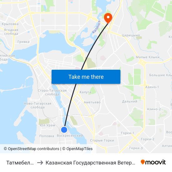Татмебельбыт-1 to Казанская Государственная Ветеринарная Академия map