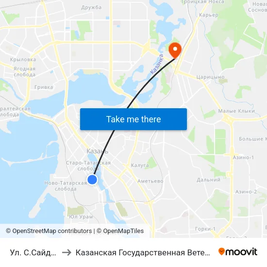 Ул. С.Сайдашева-1 to Казанская Государственная Ветеринарная Академия map