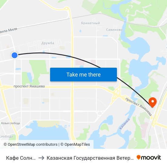 Кафе Солнышко-3 to Казанская Государственная Ветеринарная Академия map