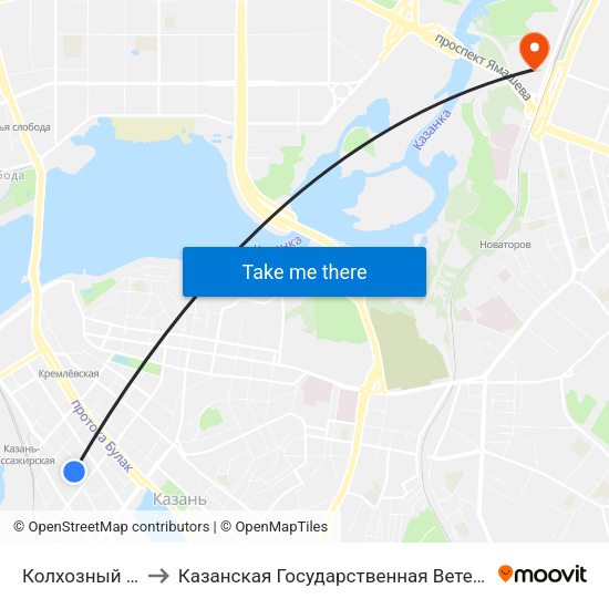 Колхозный Рынок-3 to Казанская Государственная Ветеринарная Академия map