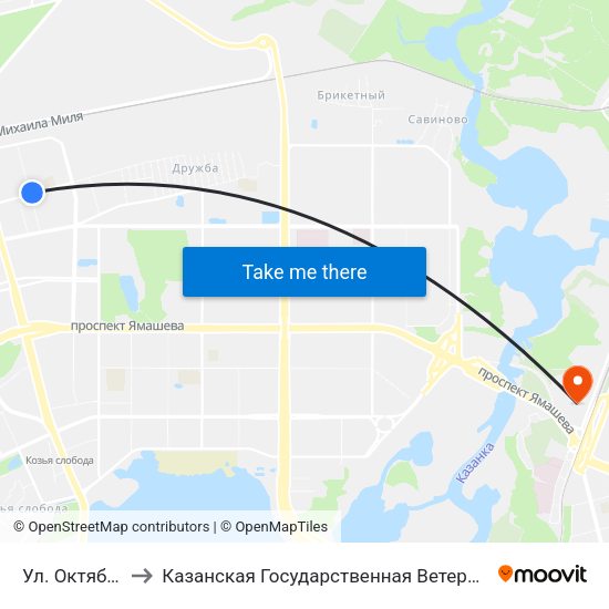 Ул. Октябрьская to Казанская Государственная Ветеринарная Академия map