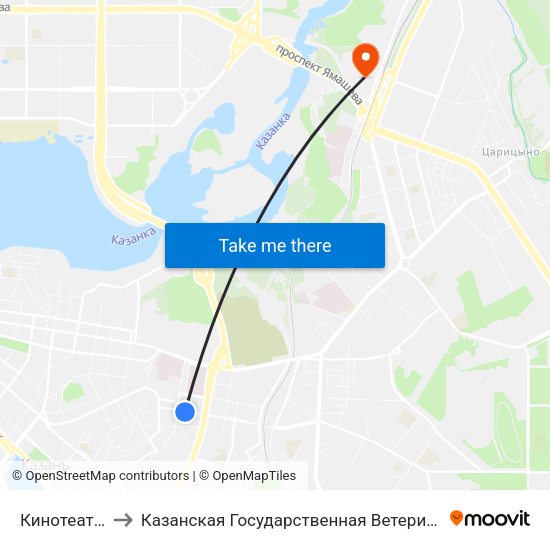 Кинотеатр Мир to Казанская Государственная Ветеринарная Академия map