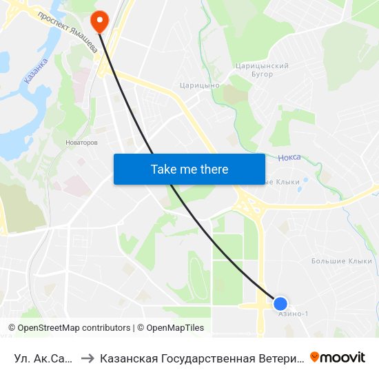 Ул. Ак.Сахарова to Казанская Государственная Ветеринарная Академия map