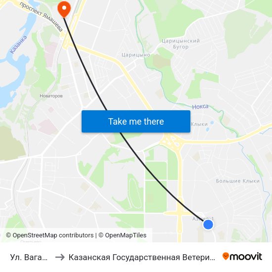 Ул. Вагапова-1 to Казанская Государственная Ветеринарная Академия map