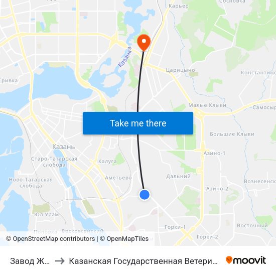 Завод Жби-2-1 to Казанская Государственная Ветеринарная Академия map