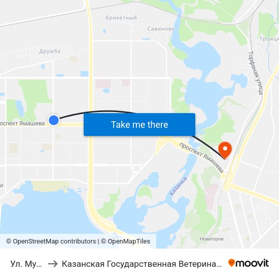 Ул. Мусина to Казанская Государственная Ветеринарная Академия map