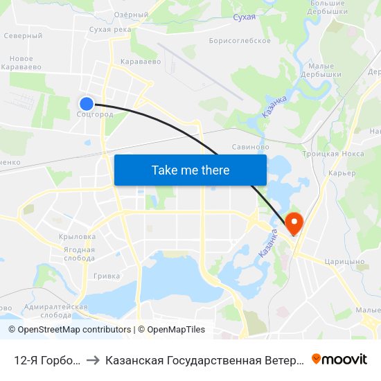 12-Я Горбольница to Казанская Государственная Ветеринарная Академия map