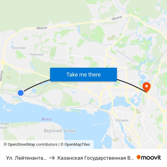 Ул. Лейтенанта Красикова-1 to Казанская Государственная Ветеринарная Академия map