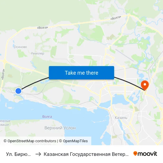 Ул. Бирюзовая-1 to Казанская Государственная Ветеринарная Академия map