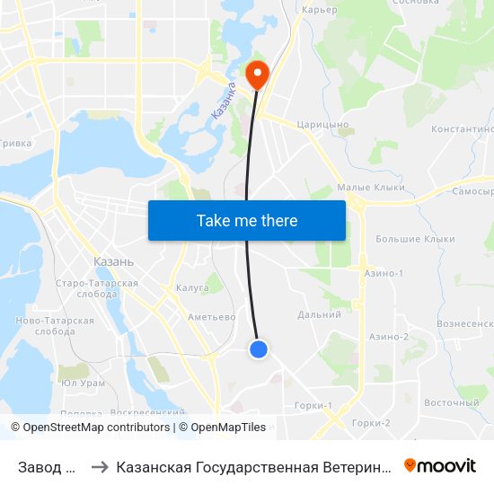 Завод Жби-2 to Казанская Государственная Ветеринарная Академия map