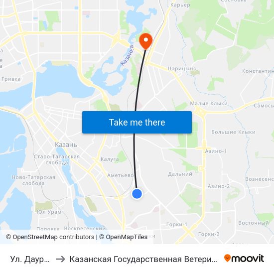 Ул. Даурская-2 to Казанская Государственная Ветеринарная Академия map