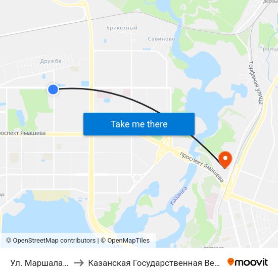 Ул. Маршала Чуйкова-2 to Казанская Государственная Ветеринарная Академия map