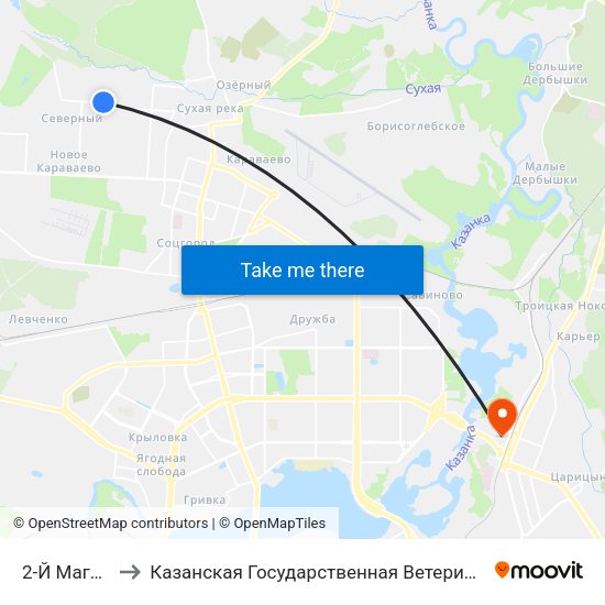 2-Й Магазин-1 to Казанская Государственная Ветеринарная Академия map