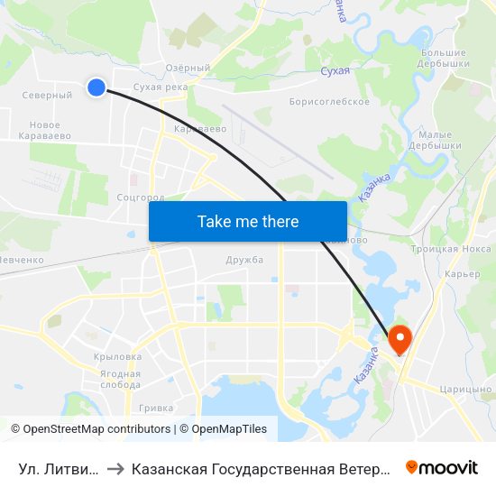 Ул. Литвинова-1 to Казанская Государственная Ветеринарная Академия map