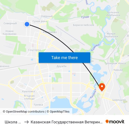 Школа №105 to Казанская Государственная Ветеринарная Академия map