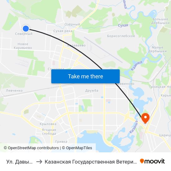 Ул. Давыдова-2 to Казанская Государственная Ветеринарная Академия map