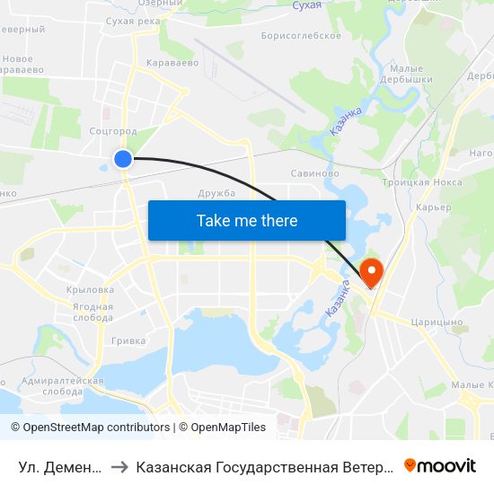 Ул. Дементьева-4 to Казанская Государственная Ветеринарная Академия map