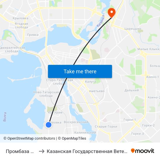 Промбаза Ласточка to Казанская Государственная Ветеринарная Академия map