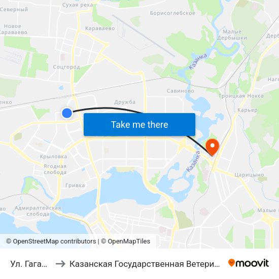 Ул. Гагарина-5 to Казанская Государственная Ветеринарная Академия map