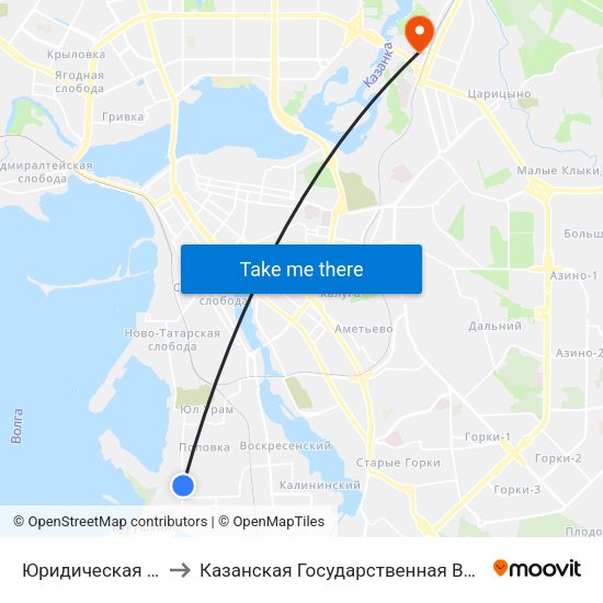 Юридическая Академия-1 to Казанская Государственная Ветеринарная Академия map