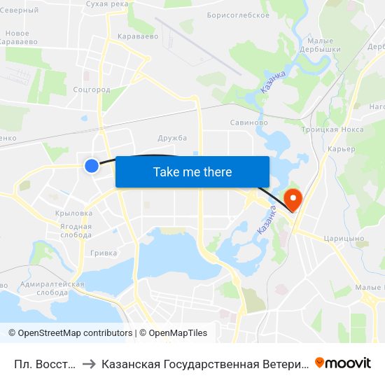 Пл. Восстания-5 to Казанская Государственная Ветеринарная Академия map
