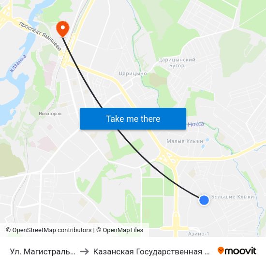 Ул. Магистральный Проезд-1 to Казанская Государственная Ветеринарная Академия map