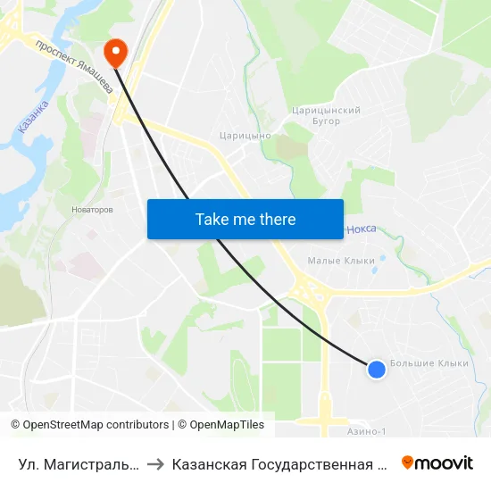 Ул. Магистральный Проезд-1 to Казанская Государственная Ветеринарная Академия map