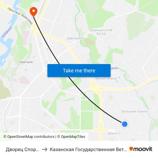 Дворец Спорта Ак Буре to Казанская Государственная Ветеринарная Академия map