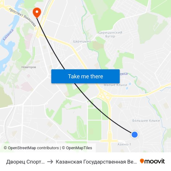 Дворец Спорта Ак Буре-1 to Казанская Государственная Ветеринарная Академия map