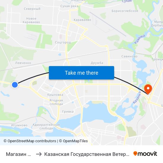 Магазин Факел-1 to Казанская Государственная Ветеринарная Академия map