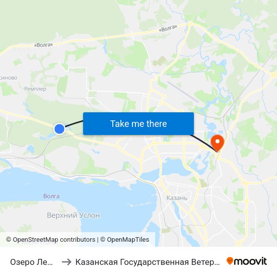 Озеро Лебяжье-1 to Казанская Государственная Ветеринарная Академия map