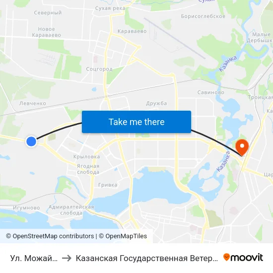 Ул. Можайского-1 to Казанская Государственная Ветеринарная Академия map